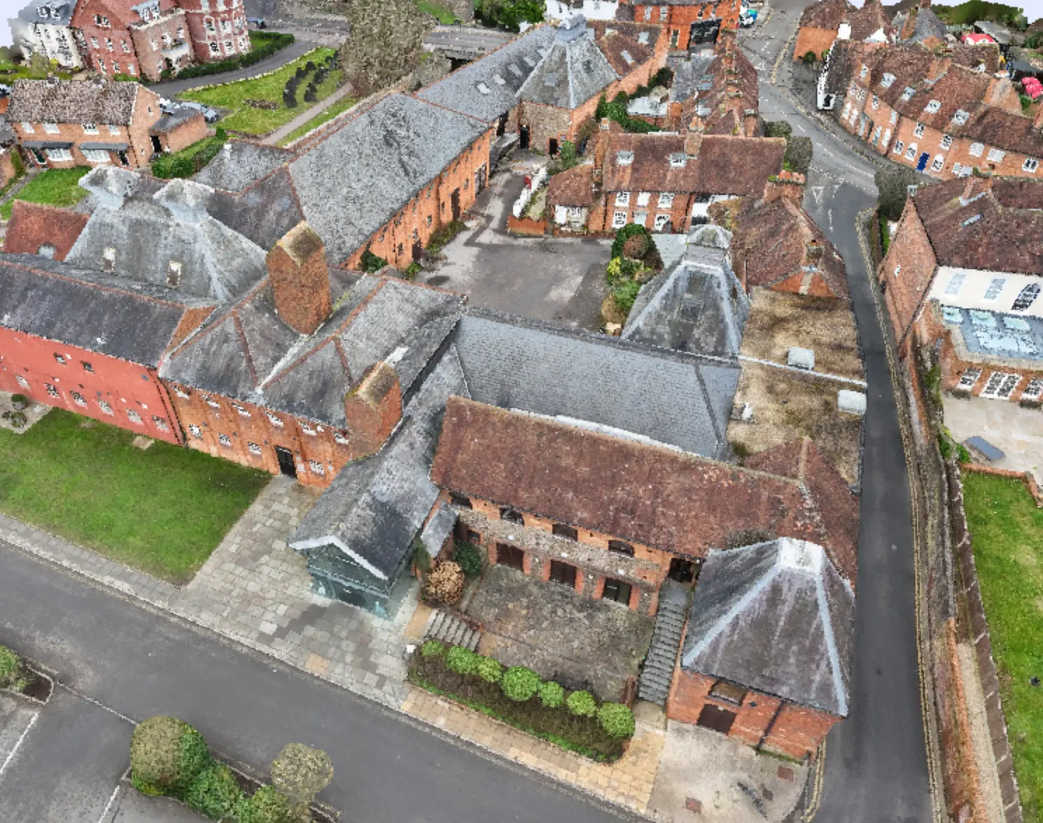 Aerial 3D point-cloud model of the roofs and buildings at The Maltings